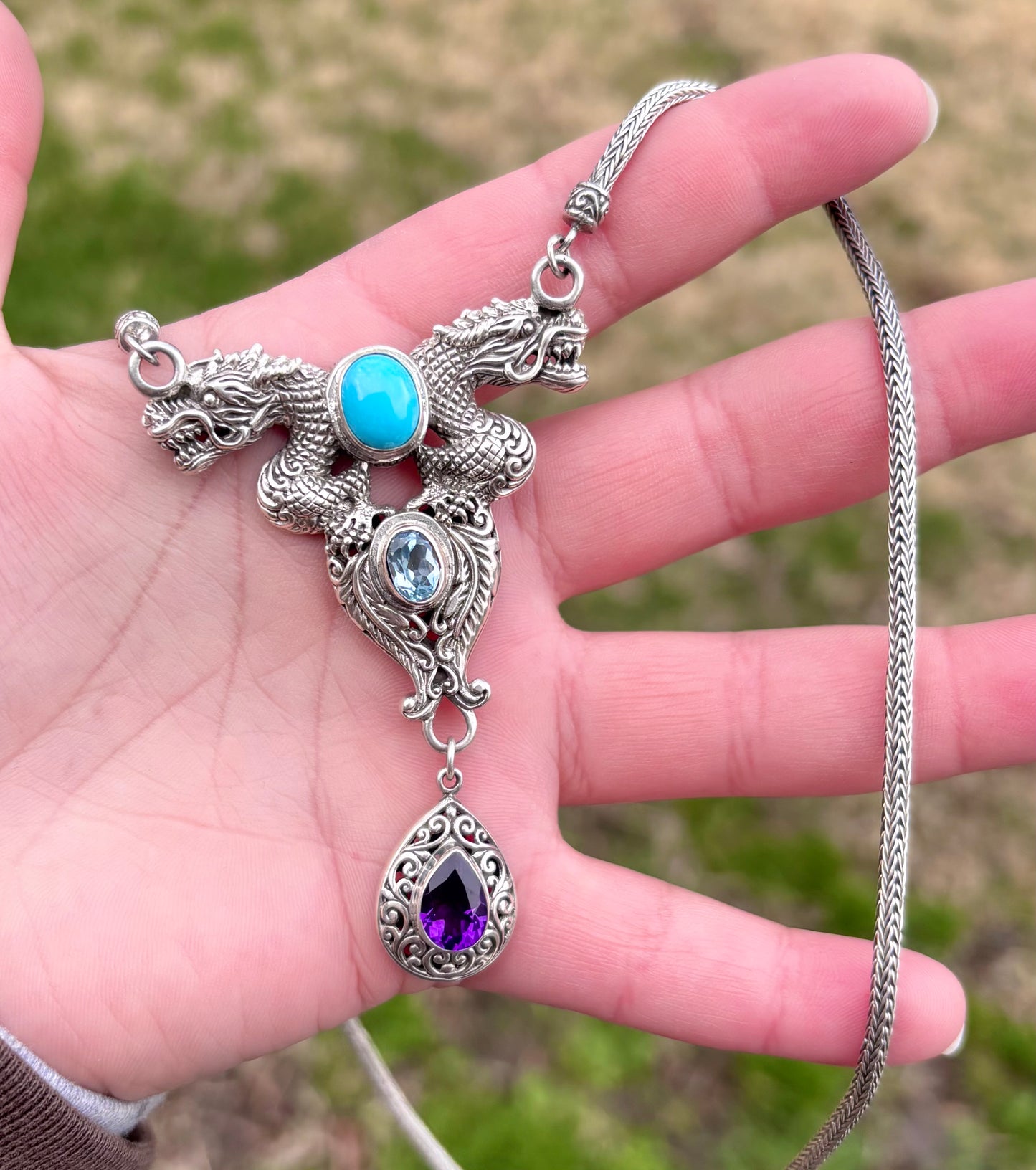 Bali Legacy Multi Gemstone Dragon Toggle Clasp Necklace
