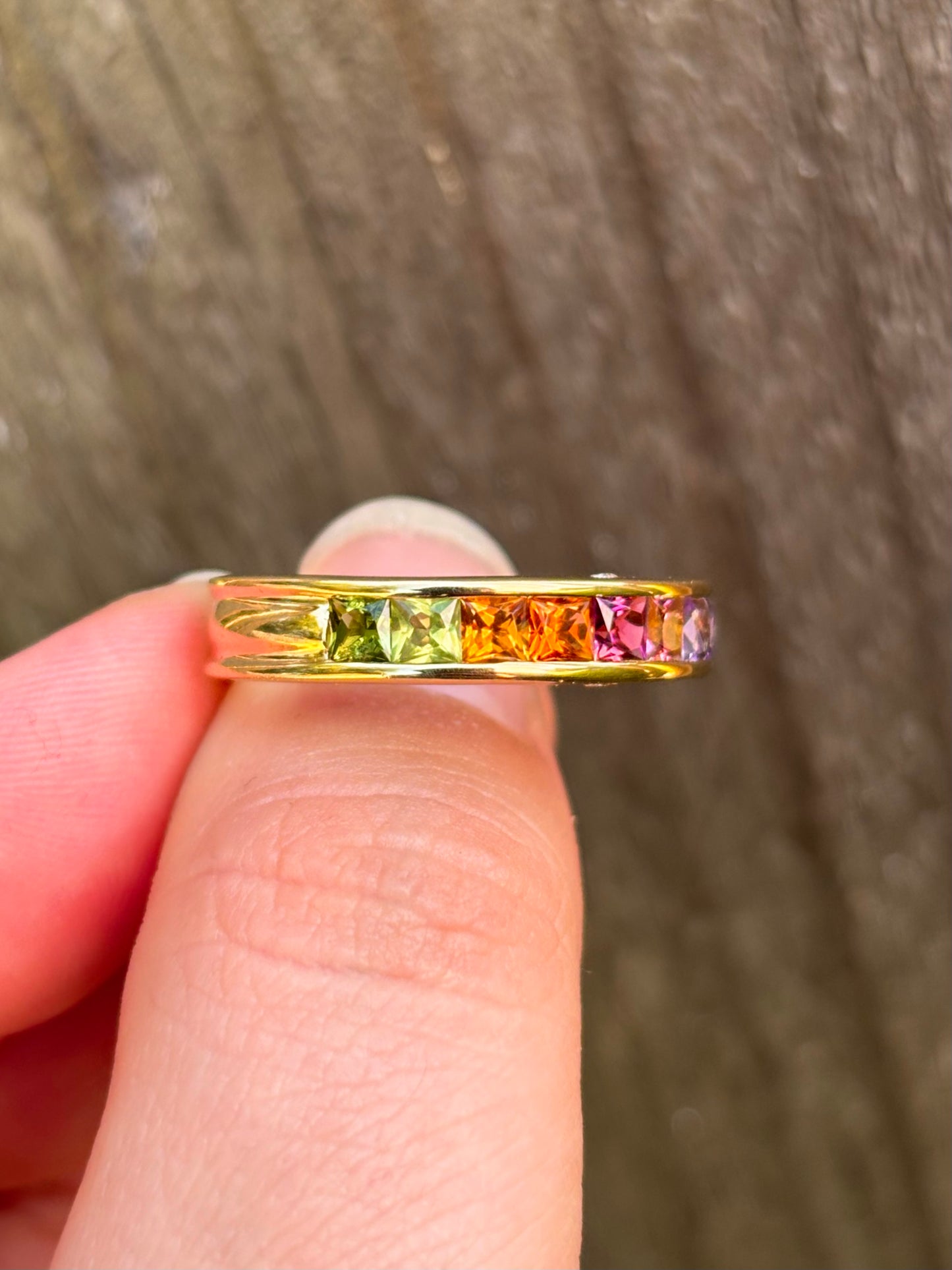 18k Gold Channel Set Multi-Gemstone Ring
