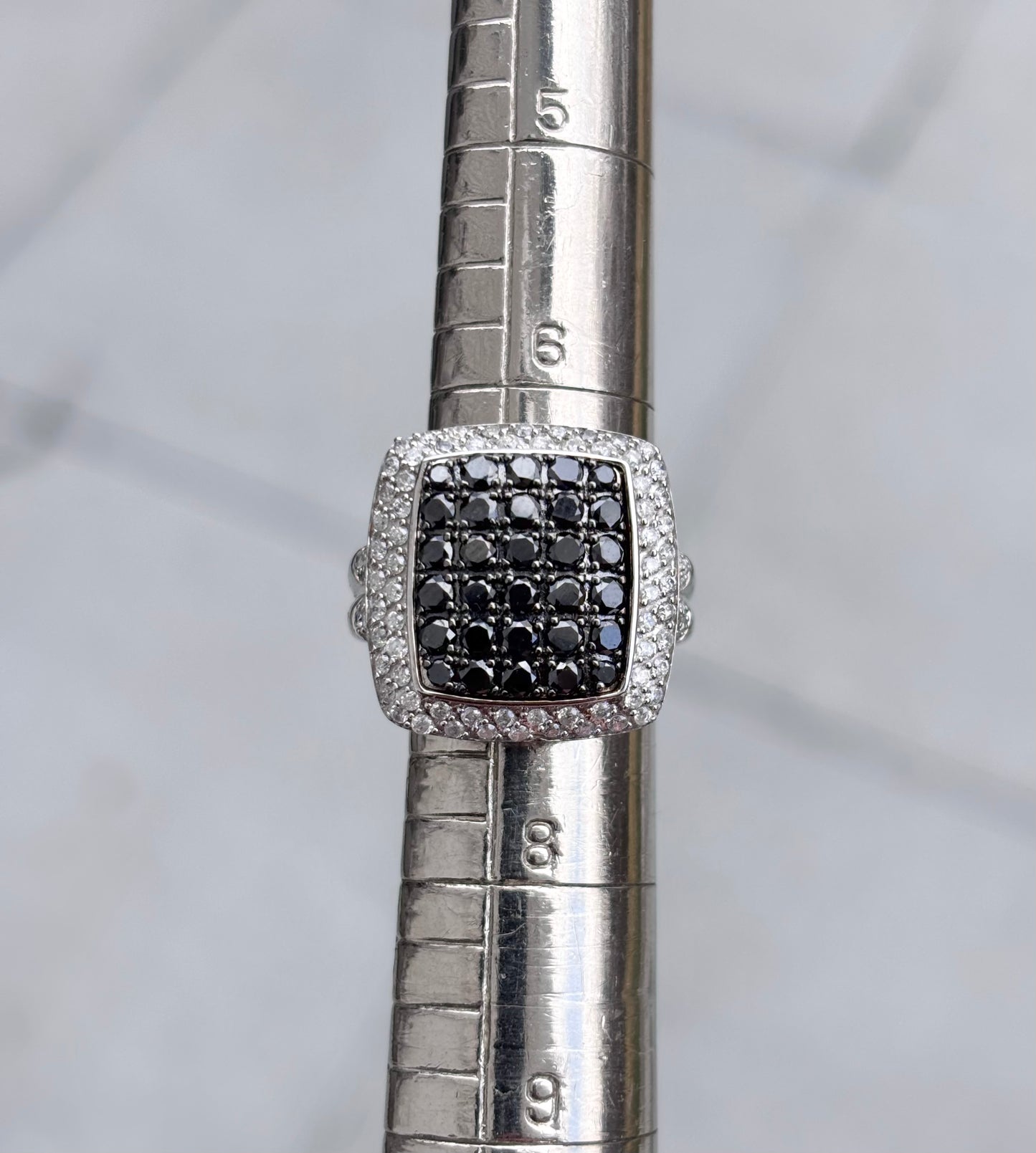 10K White Gold Black and Colorless Diamond Ring