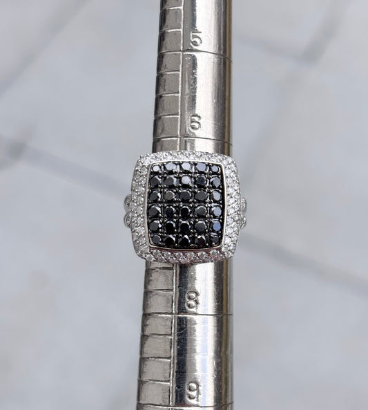10K White Gold Black and Colorless Diamond Ring