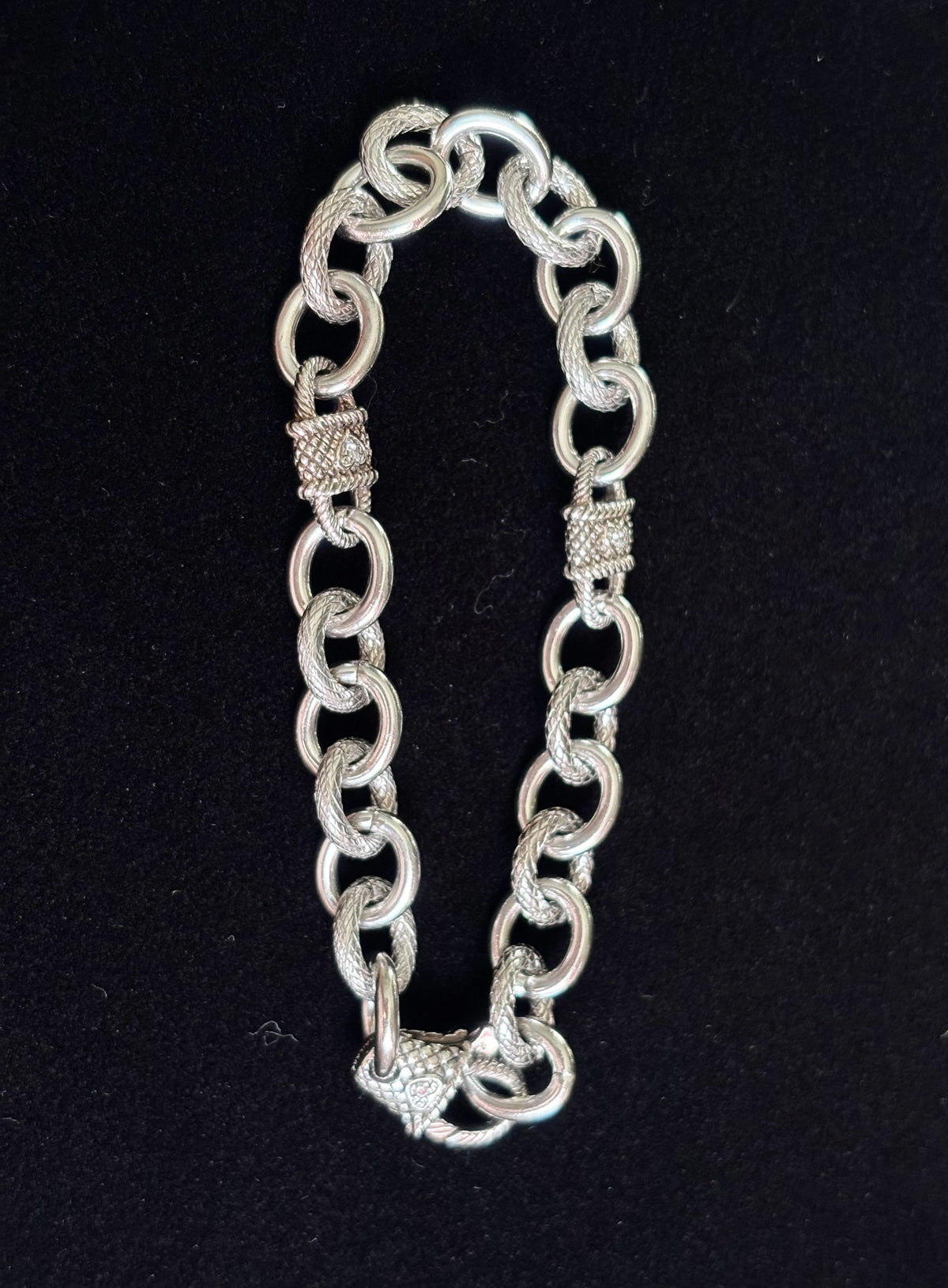 Judith Ripka Sterling Silver Heart & Rope Textured Oval Link Bracelet