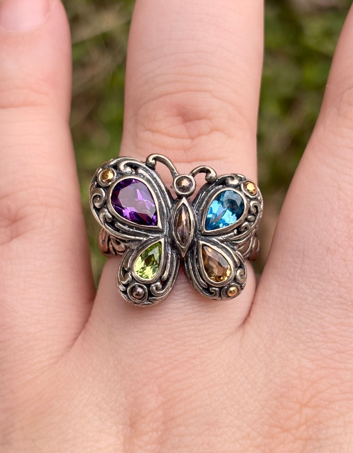 Samuel B. Behnam 18K Gold & Sterling Silver Multi Gemstone Butterfly Ring