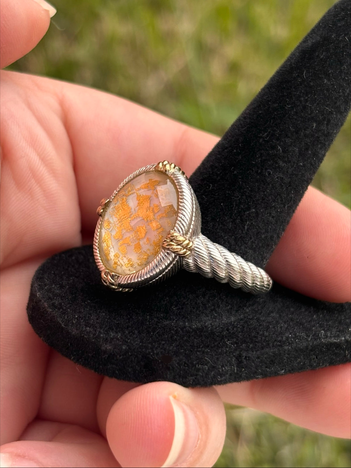 Judith Ripka Sterling Silver Quartz Gold Leaf MOP Doublet Ring