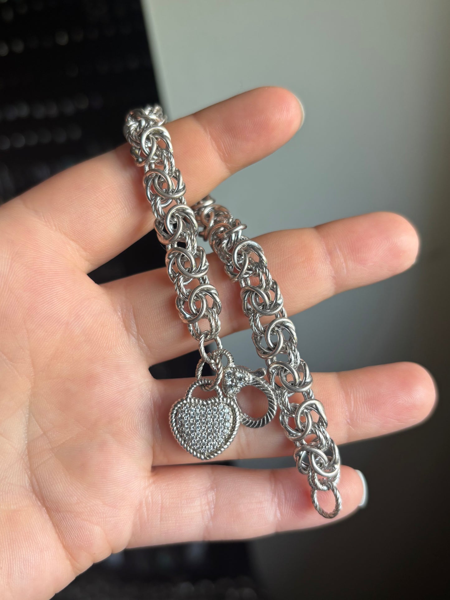 Judith Ripka Byzantine Bracelet with Diamonique Heart Charm