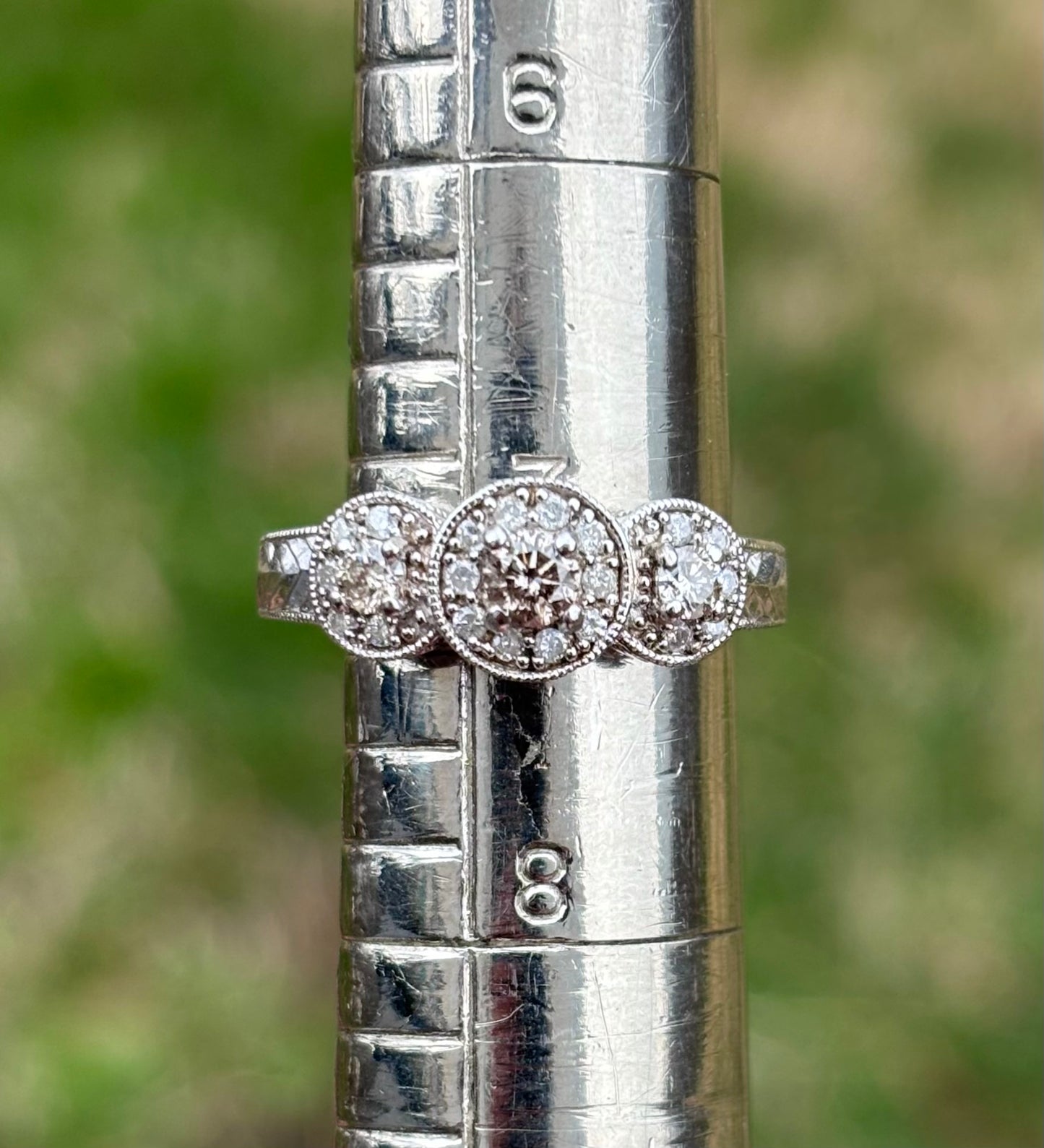 3 Stone Champagne Diamond Halo Ring