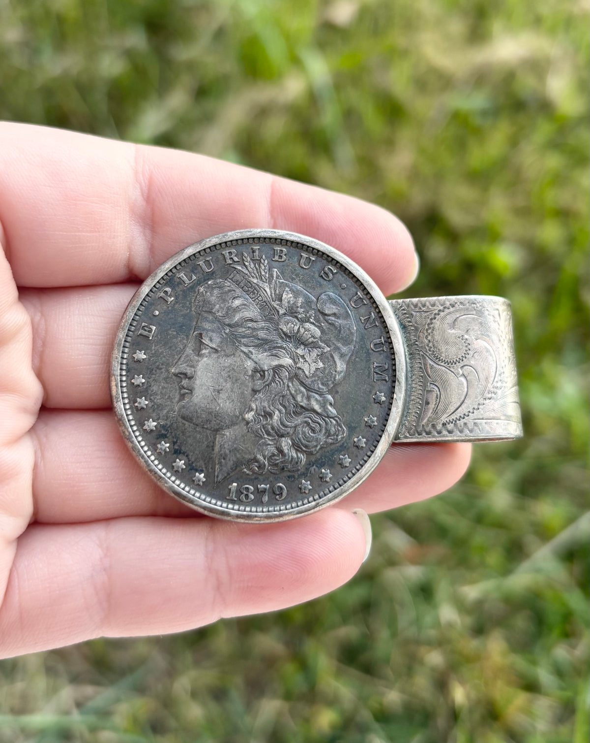 1879 Morgan Silver Dollar Sterling Silver Engraved Money Clip