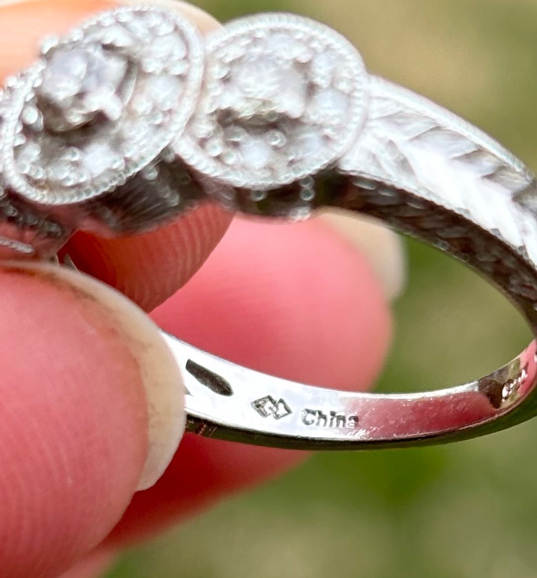 3 Stone Champagne Diamond Halo Ring