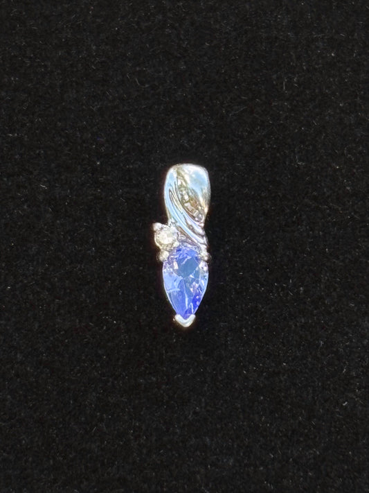 10K White Gold Pear Cut Tanzanite Diamond Pendant
