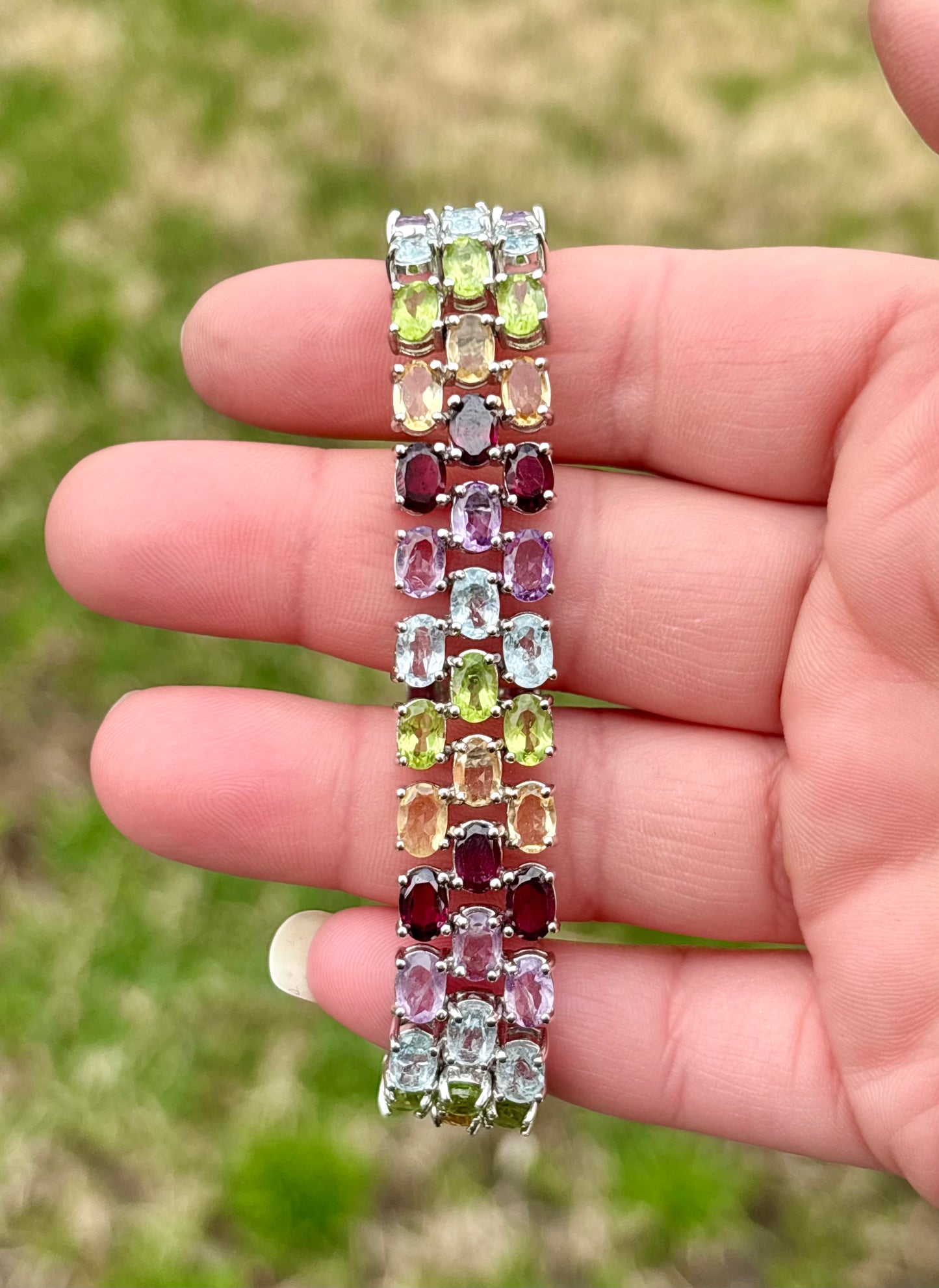 Tri-Row Arrow Multi-Gemstone Tennis Bracelet