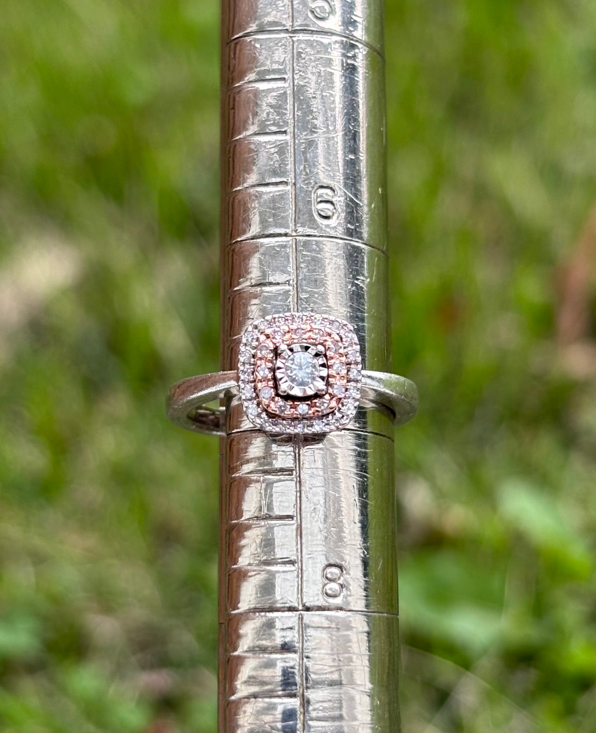 10K Rose Gold & Sterling Silver Natural Diamond Double Halo Ring