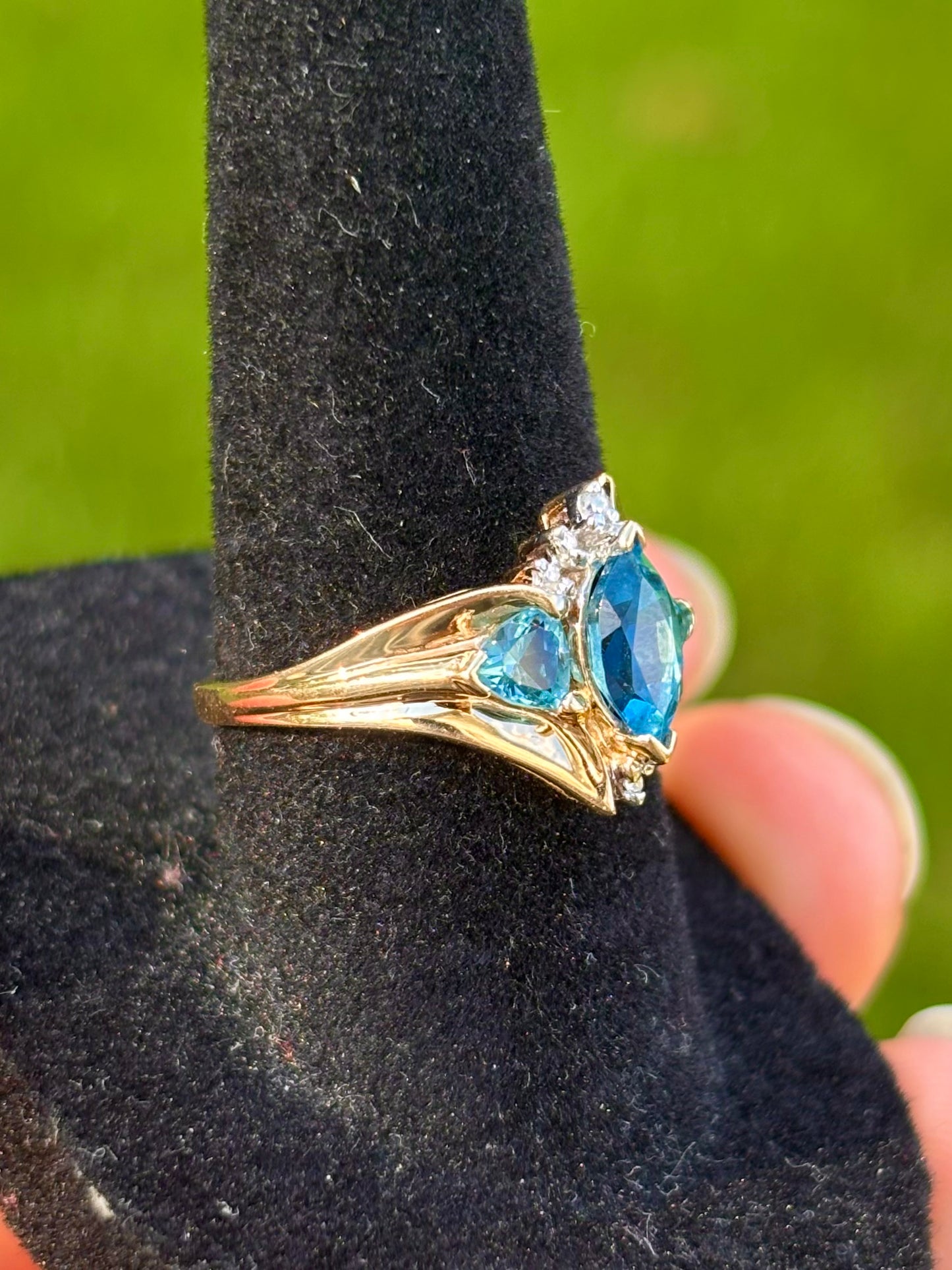 10K Swiss Blue Topaz with Diamond Accents Ring