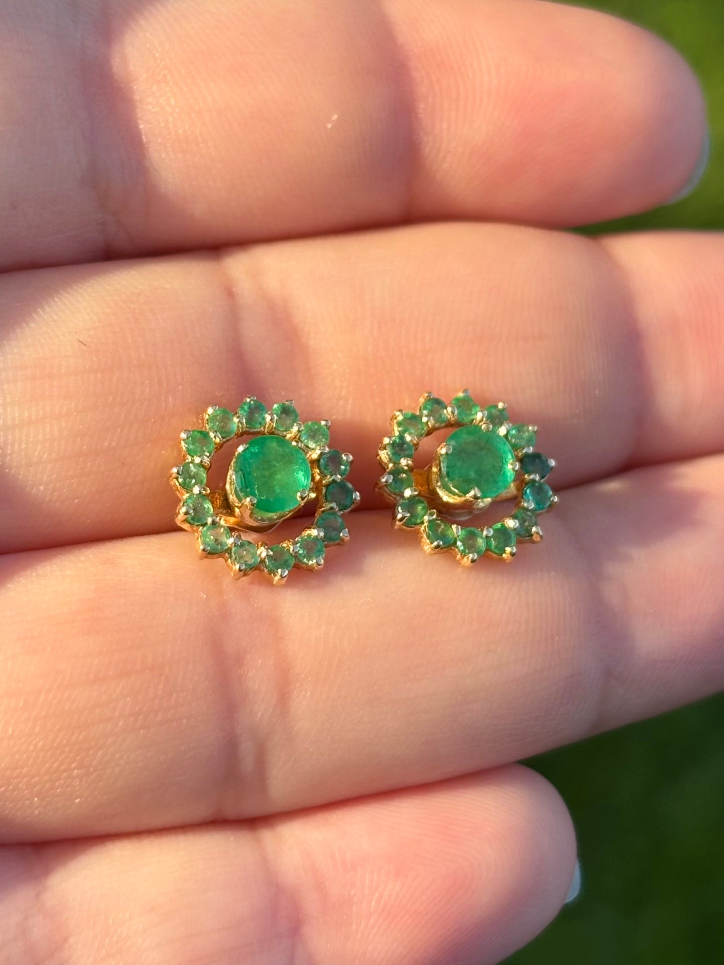 18K Gold Emerald Stud Earrings with 14K Removable Emerald Halo Jackets