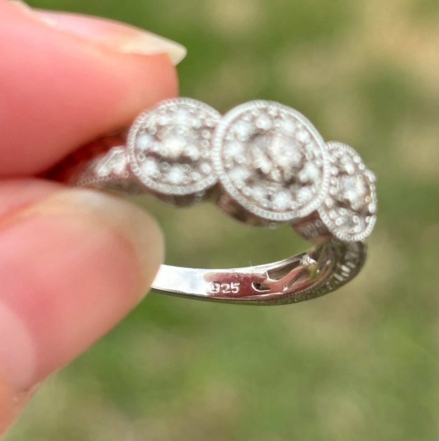 3 Stone Champagne Diamond Halo Ring
