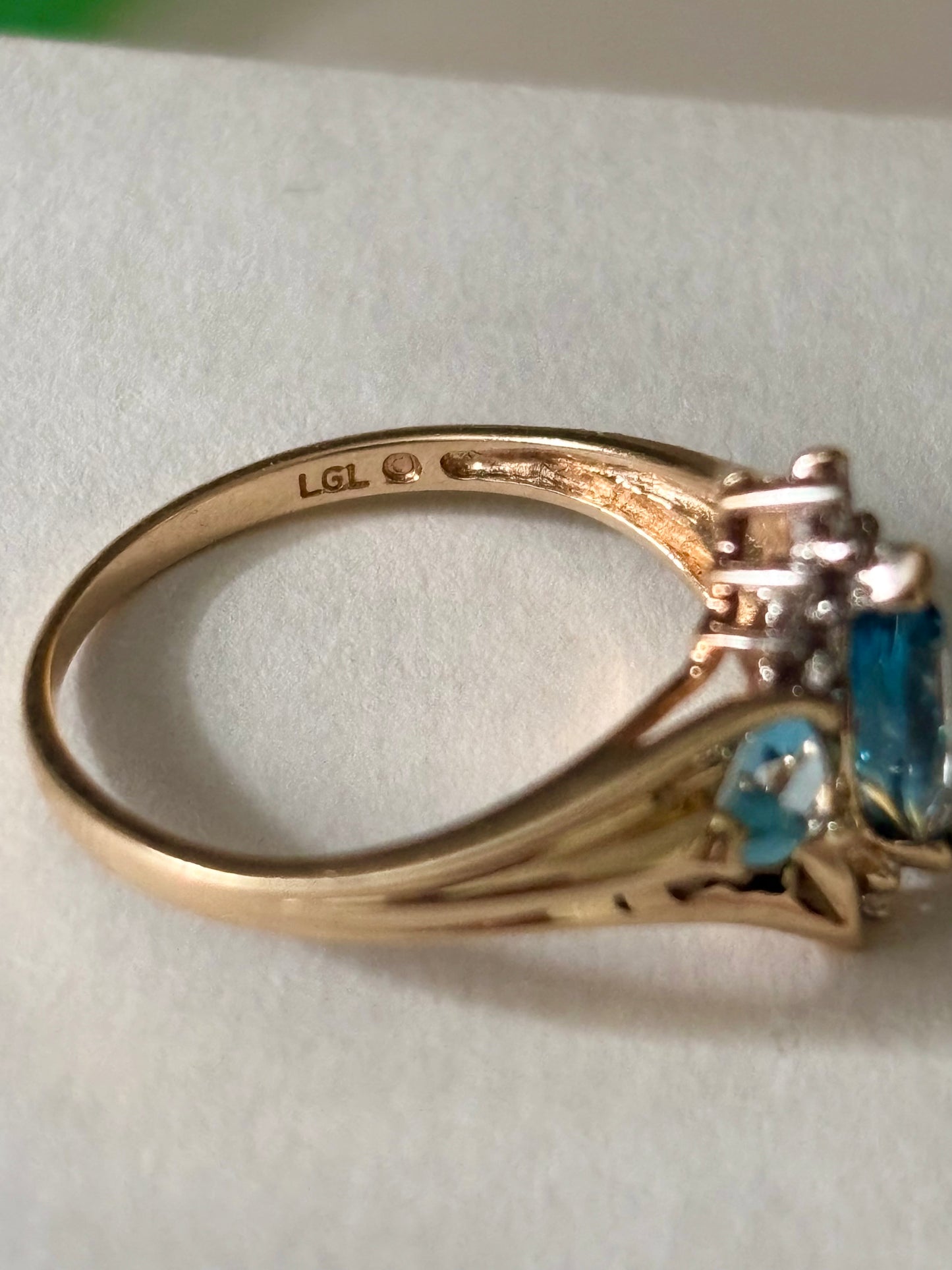 10K Swiss Blue Topaz with Diamond Accents Ring