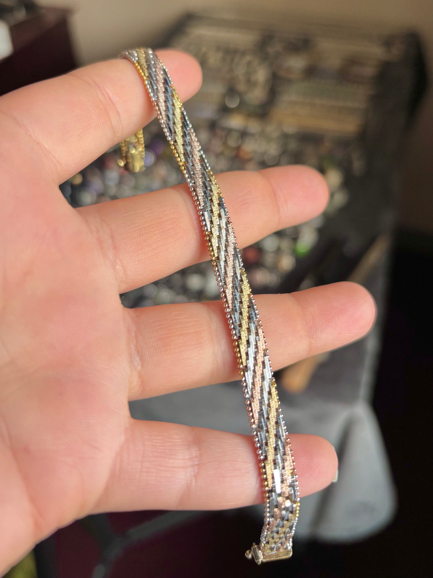 Gold Plated Tri-Color Bricked Bracelet