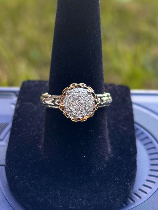 JAI by John Hardy Pave Diamonds in 14K Gold Chain Style Halo Ring