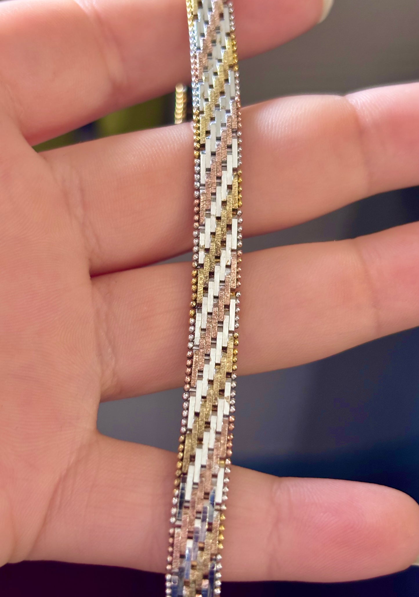 Gold Plated Tri-Color Bricked Bracelet