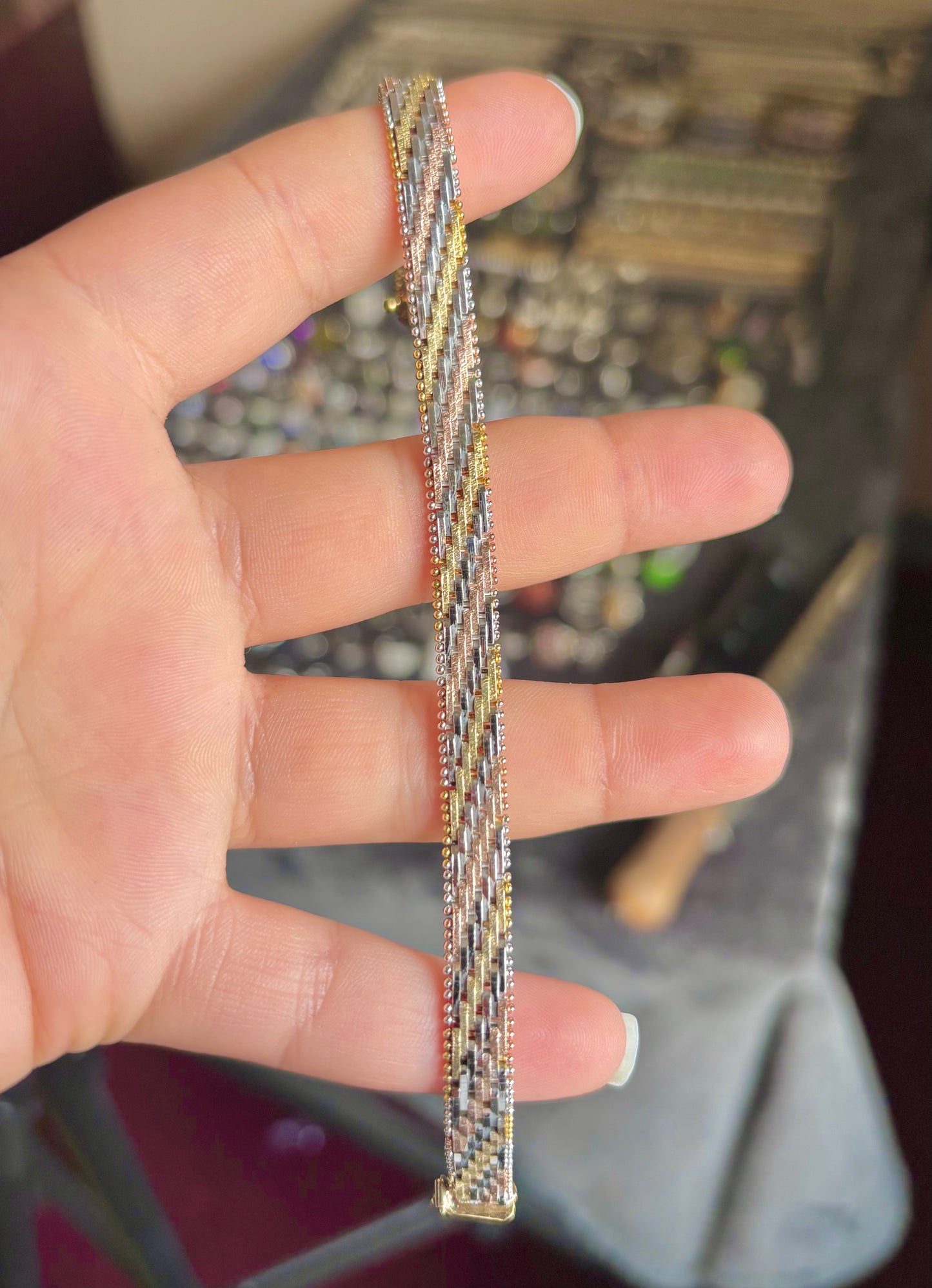 Gold Plated Tri-Color Bricked Bracelet