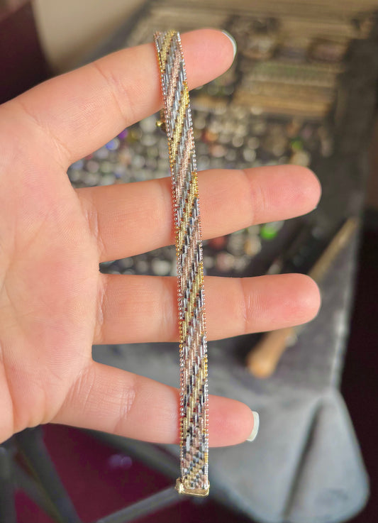 Gold Plated Tri-Color Bricked Bracelet