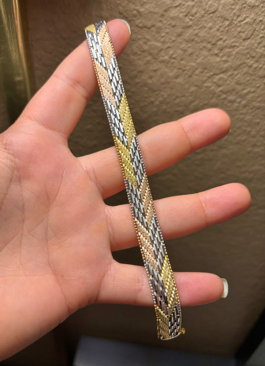 Gold Plated Tri-Color Bricked Arrow Bracelet