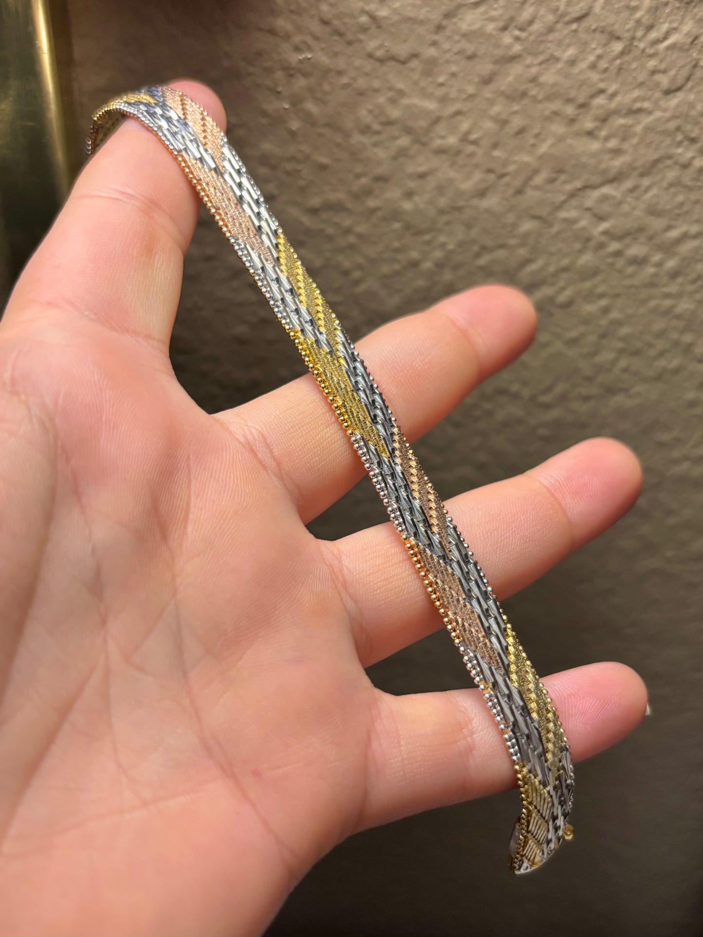 Gold Plated Tri-Color Bricked Arrow Bracelet