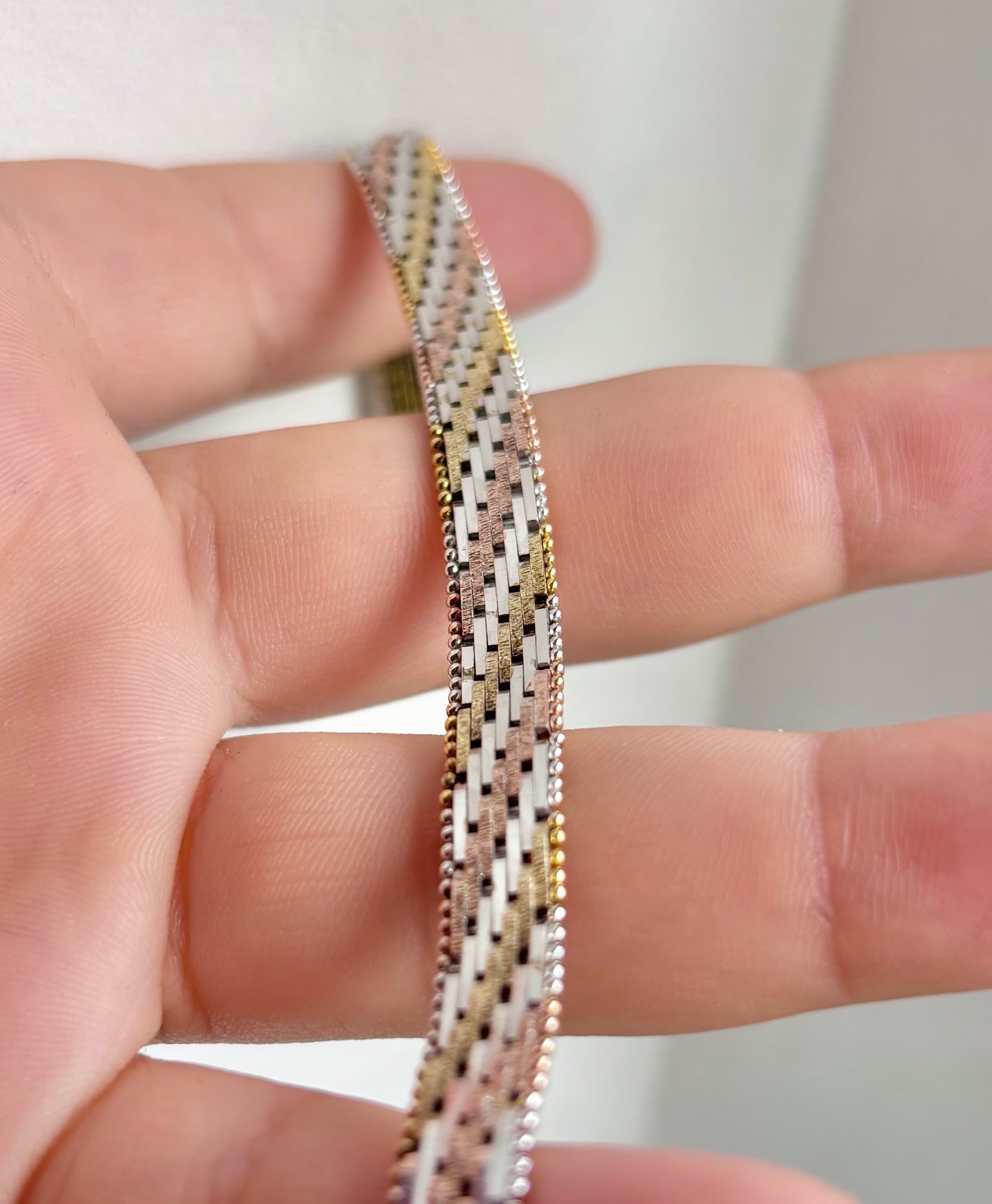 Gold Plated Tri-Color Bricked Bracelet