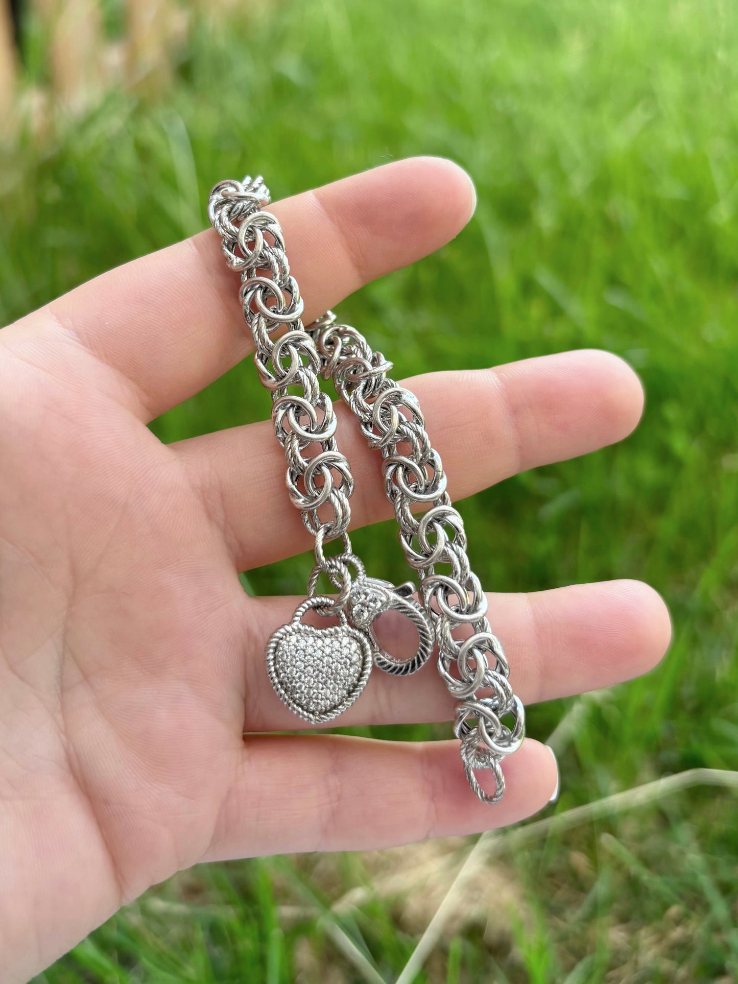 Judith Ripka Byzantine Bracelet with Diamonique Heart Charm