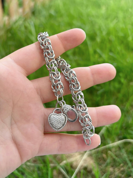 Judith Ripka Byzantine Bracelet with Diamonique Heart Charm