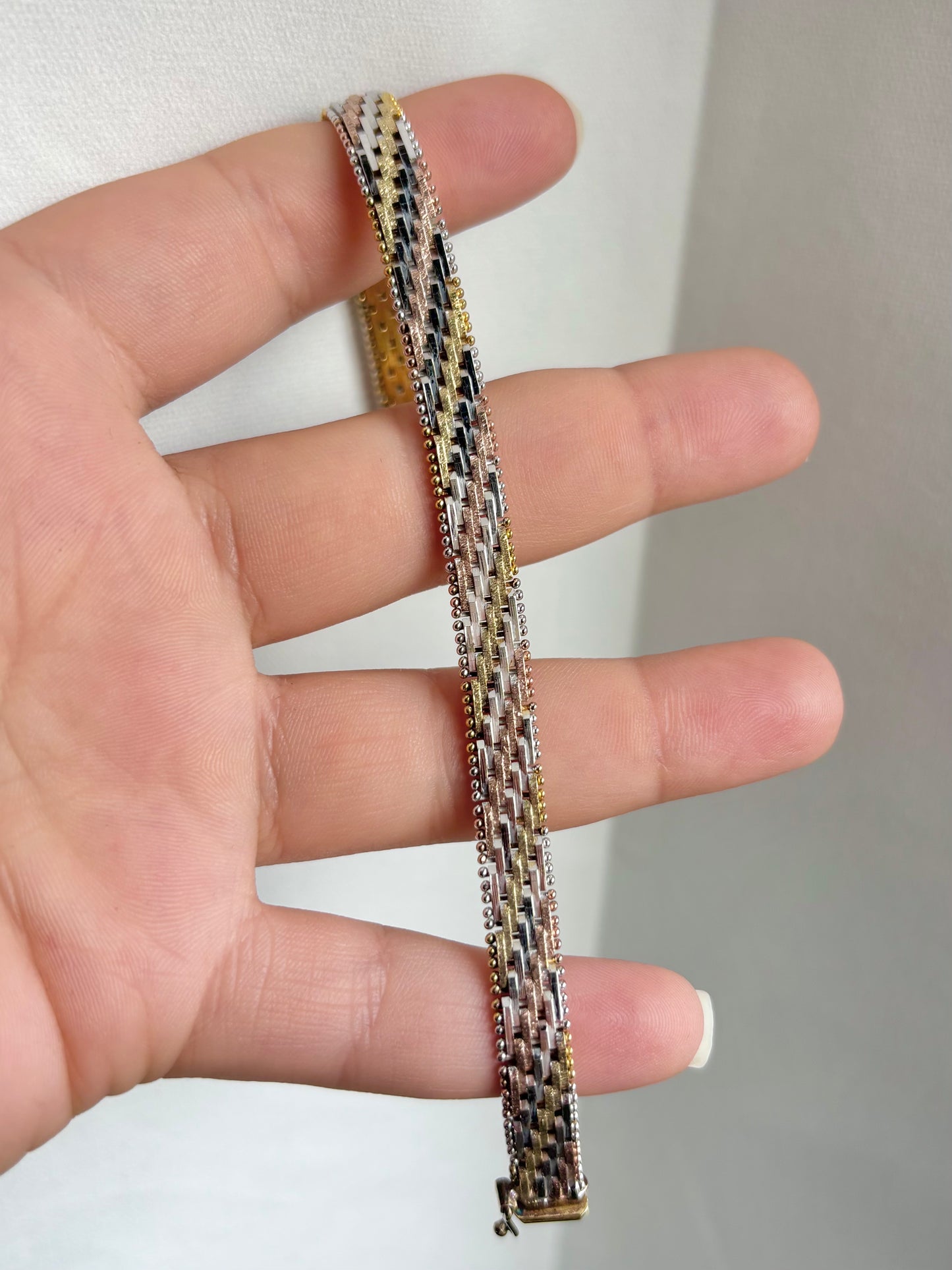 Gold Plated Tri-Color Bricked Bracelet