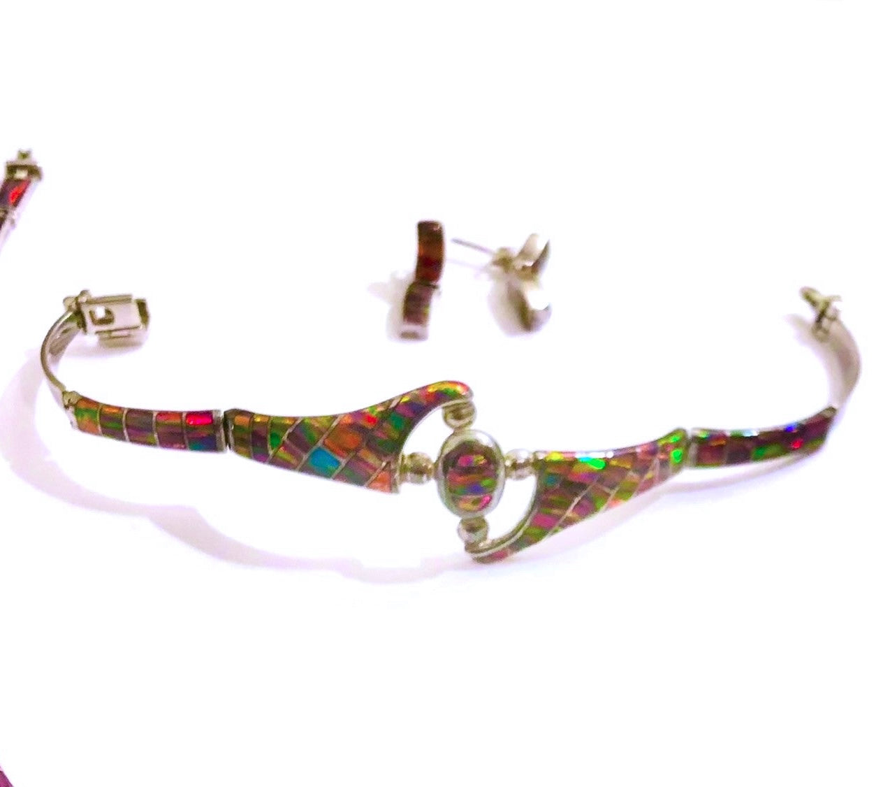 Synthetic Black Fire Opal Set (Bracelet & Earrings ONLY)