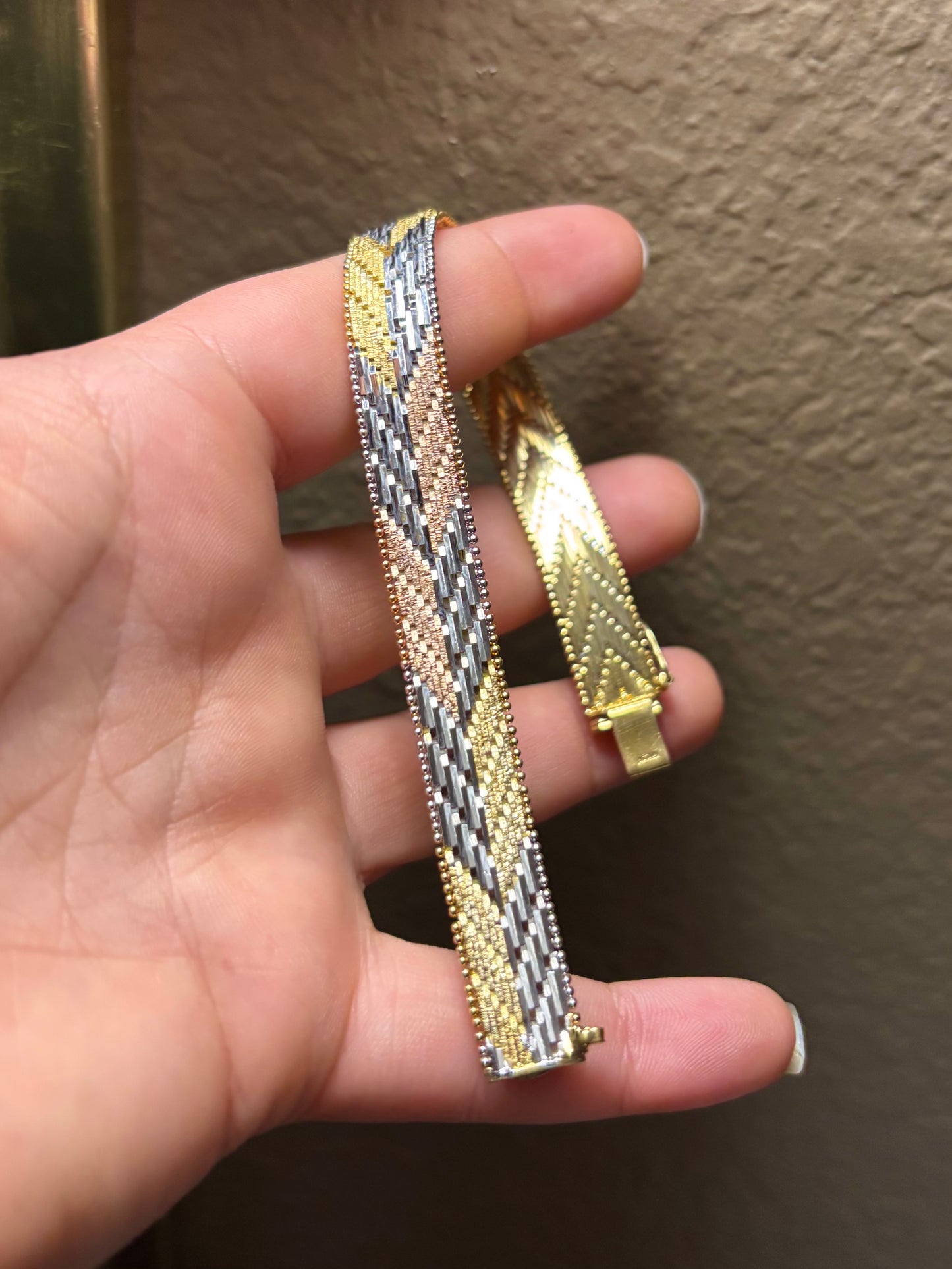 Gold Plated Tri-Color Bricked Arrow Bracelet