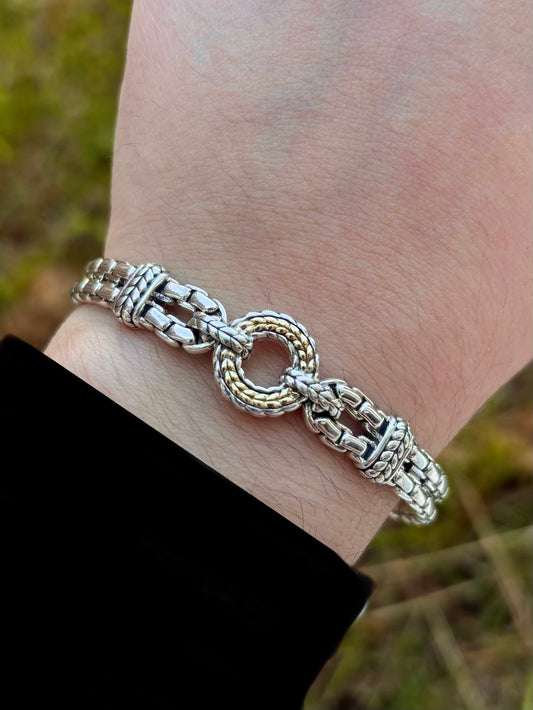 JAI by John Hardy 14k Gold Braided Halo in Box Chain Style Hinged Cuff