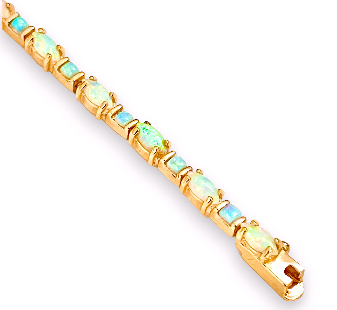 Gold Plated Marquise and Square Synthetic Opal Tennis Bracelet
