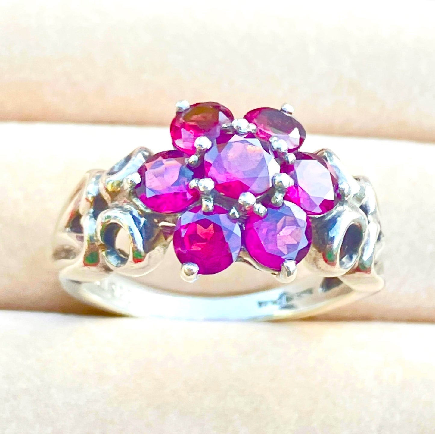 Rhodolite Garnet Flower Ring