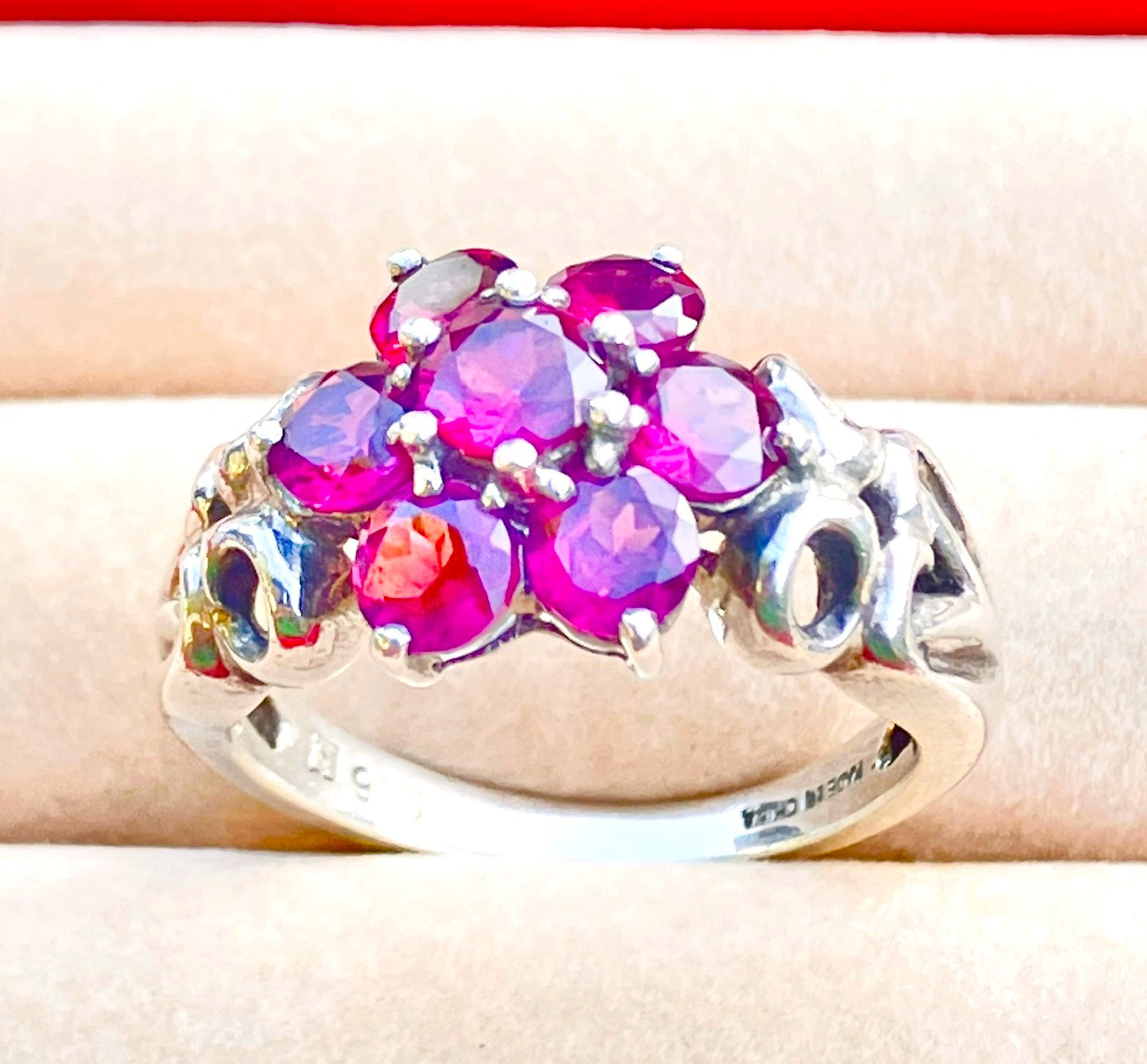 Rhodolite Garnet Flower Ring