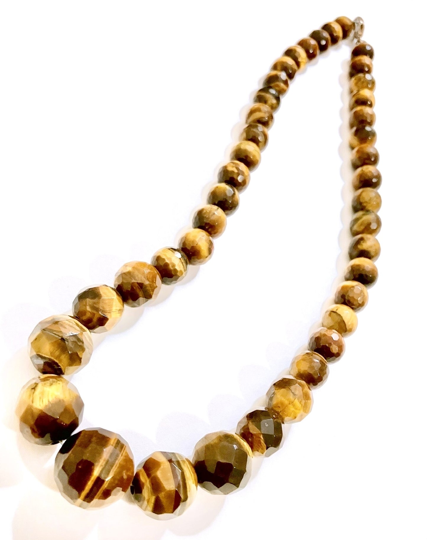 Diamond Cut Tiger's Eye Graduated Bead Necklace