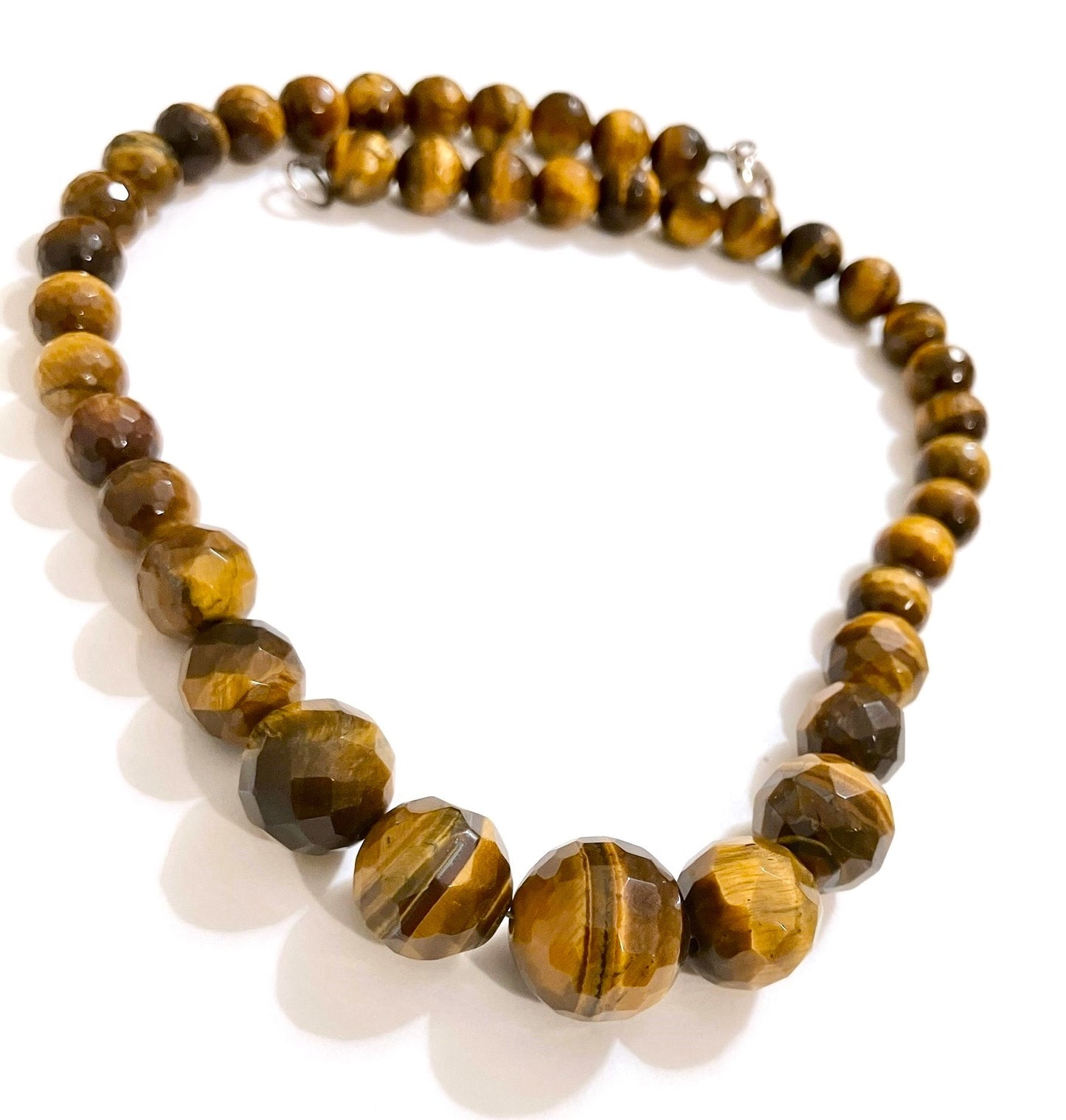 Diamond Cut Tiger's Eye Graduated Bead Necklace