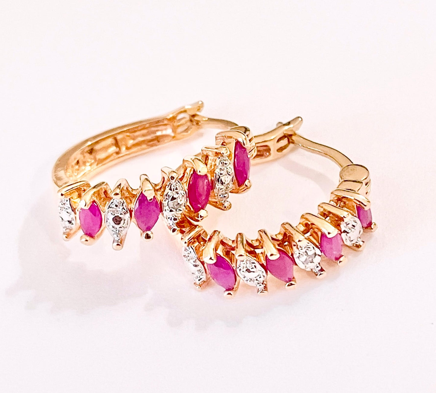 Rose Gold Plated Diamond and Ruby Earrings