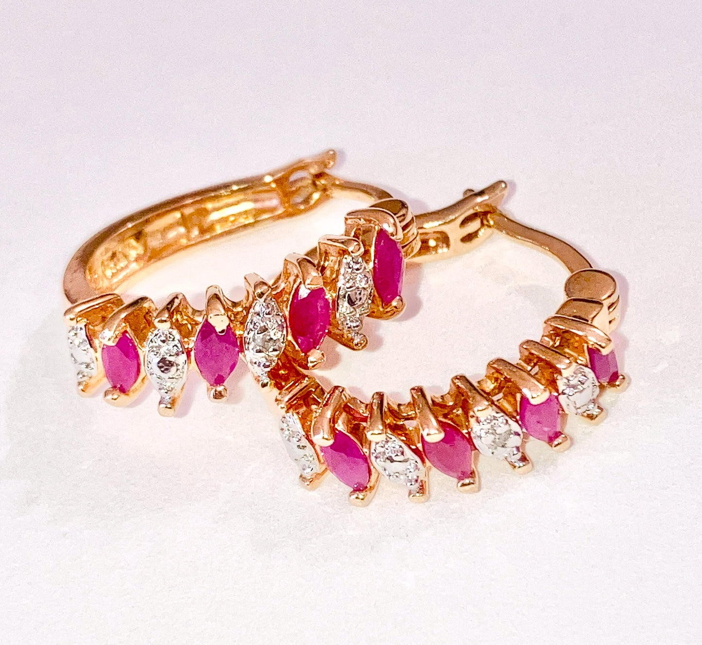 Rose Gold Plated Diamond and Ruby Earrings