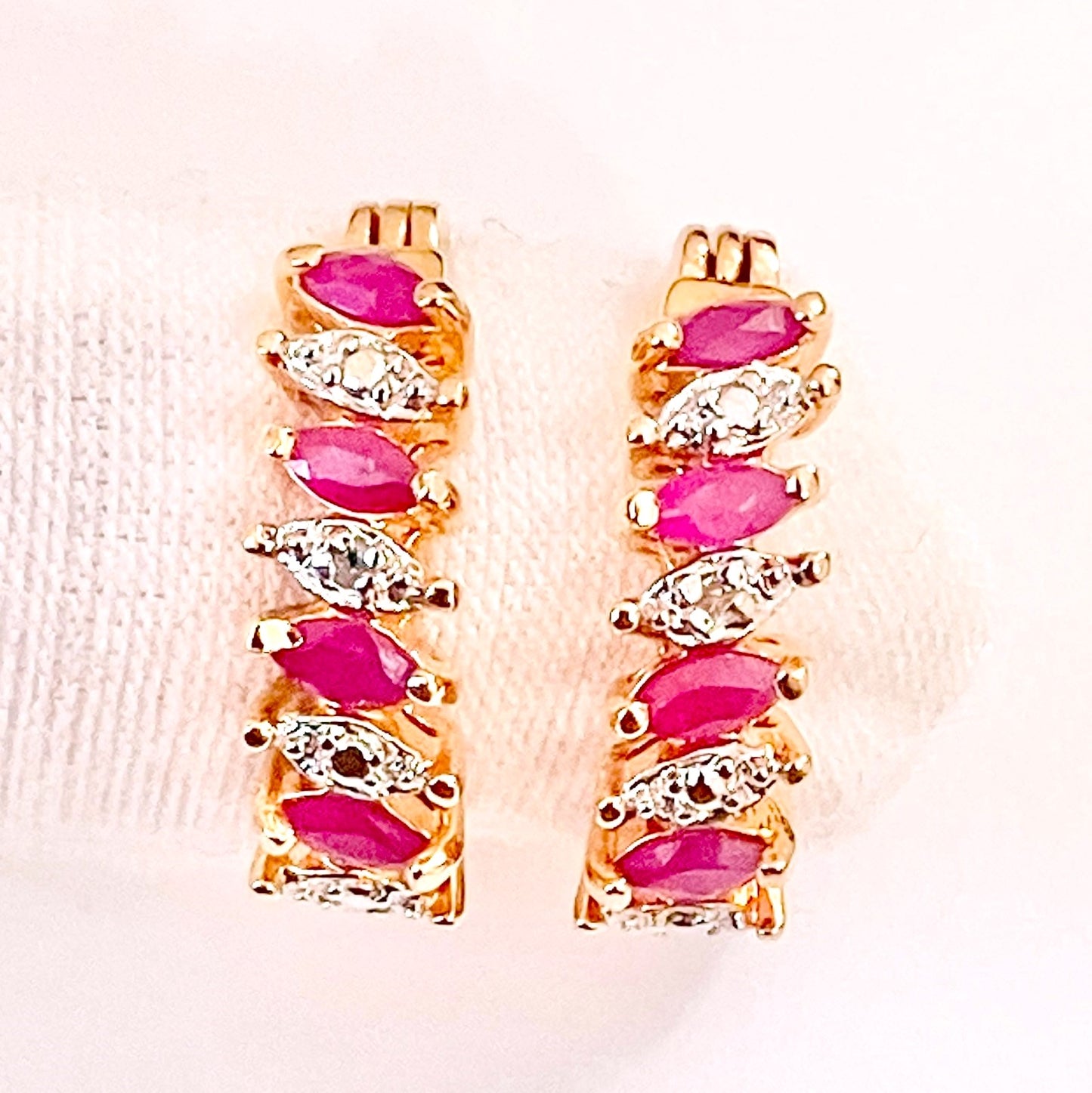 Rose Gold Plated Diamond and Ruby Earrings