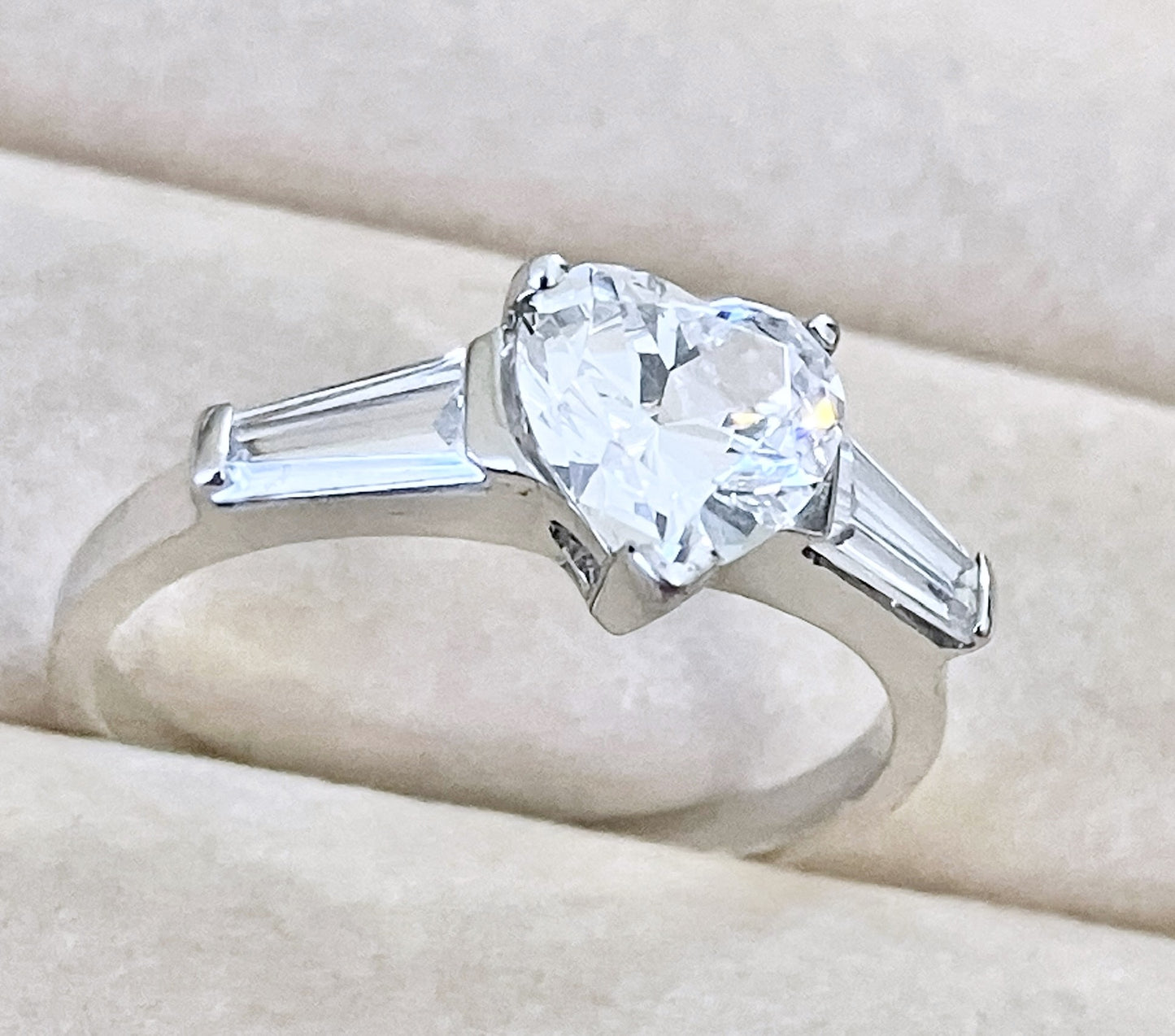 Heart and Baguette Cut "Diamond" Ring