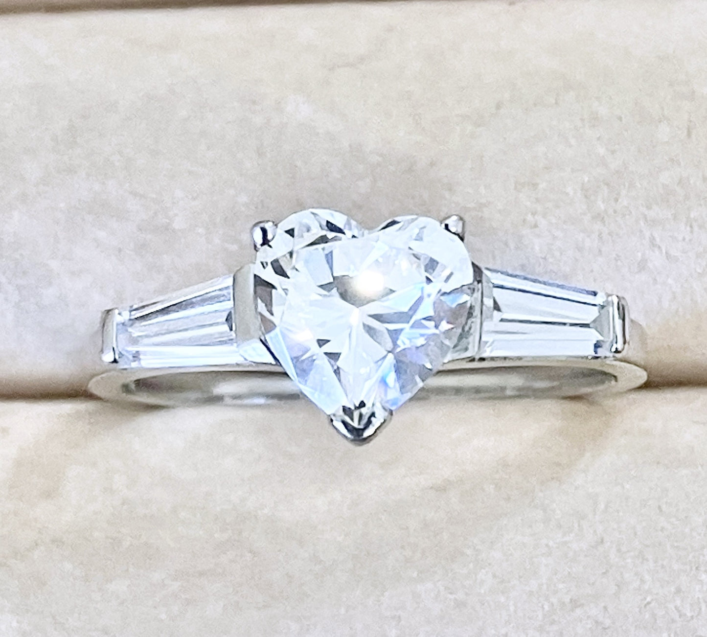 Heart and Baguette Cut "Diamond" Ring