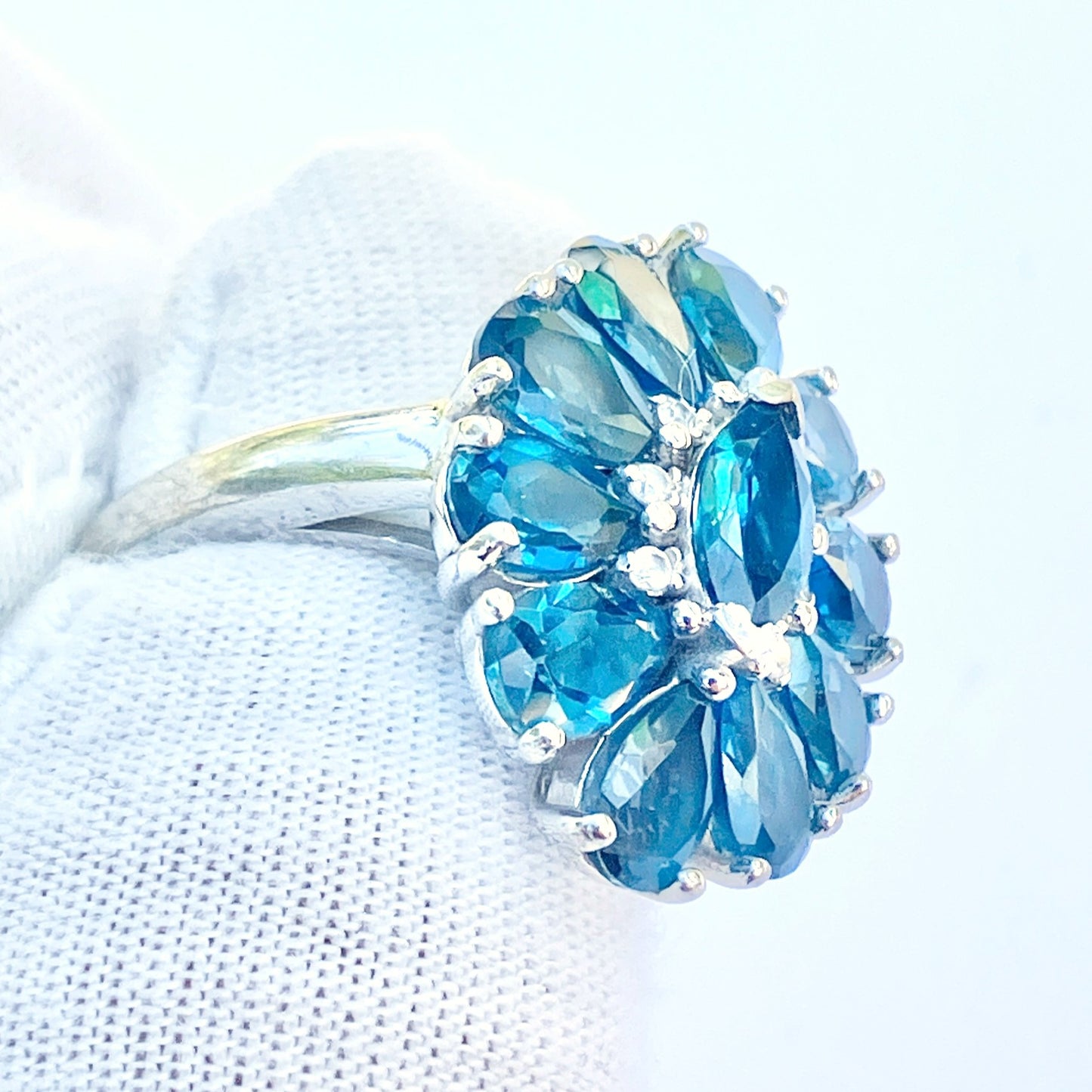 Marquise and Pear Cut London Blue Topaz Ring with “Diamond” Accents