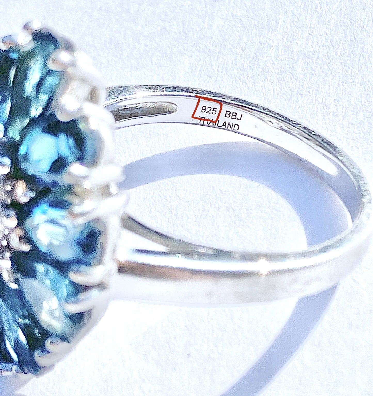 Marquise and Pear Cut London Blue Topaz Ring with “Diamond” Accents