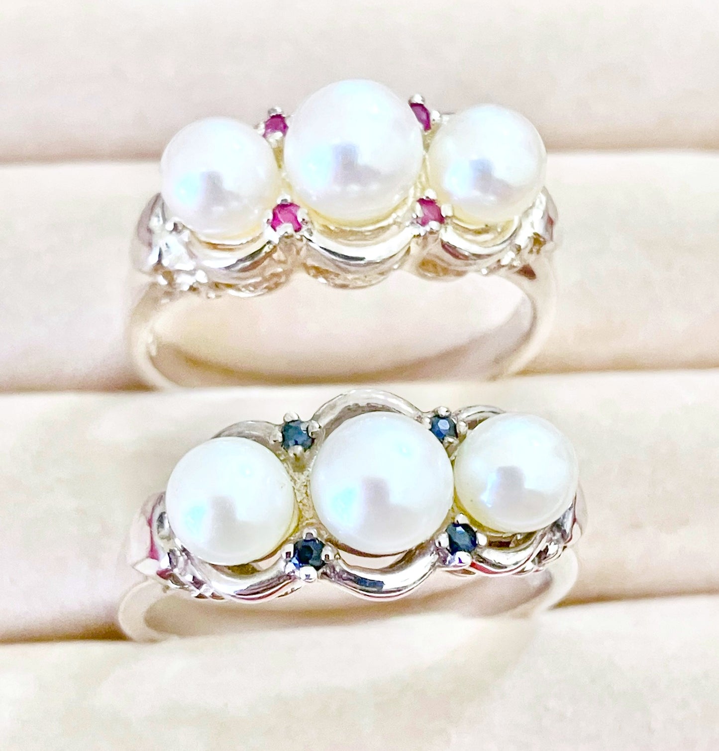 Akoya Pearl Rings with Gemstone Accents (2 Colors!)