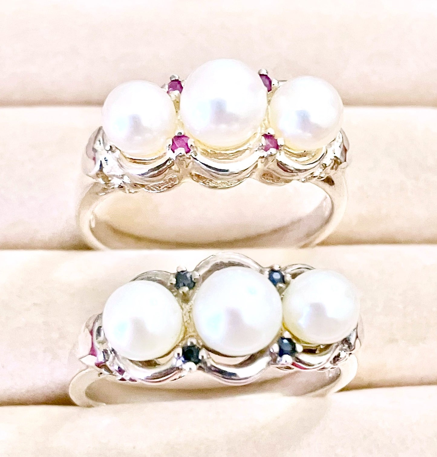 Akoya Pearl Rings with Gemstone Accents (2 Colors!)