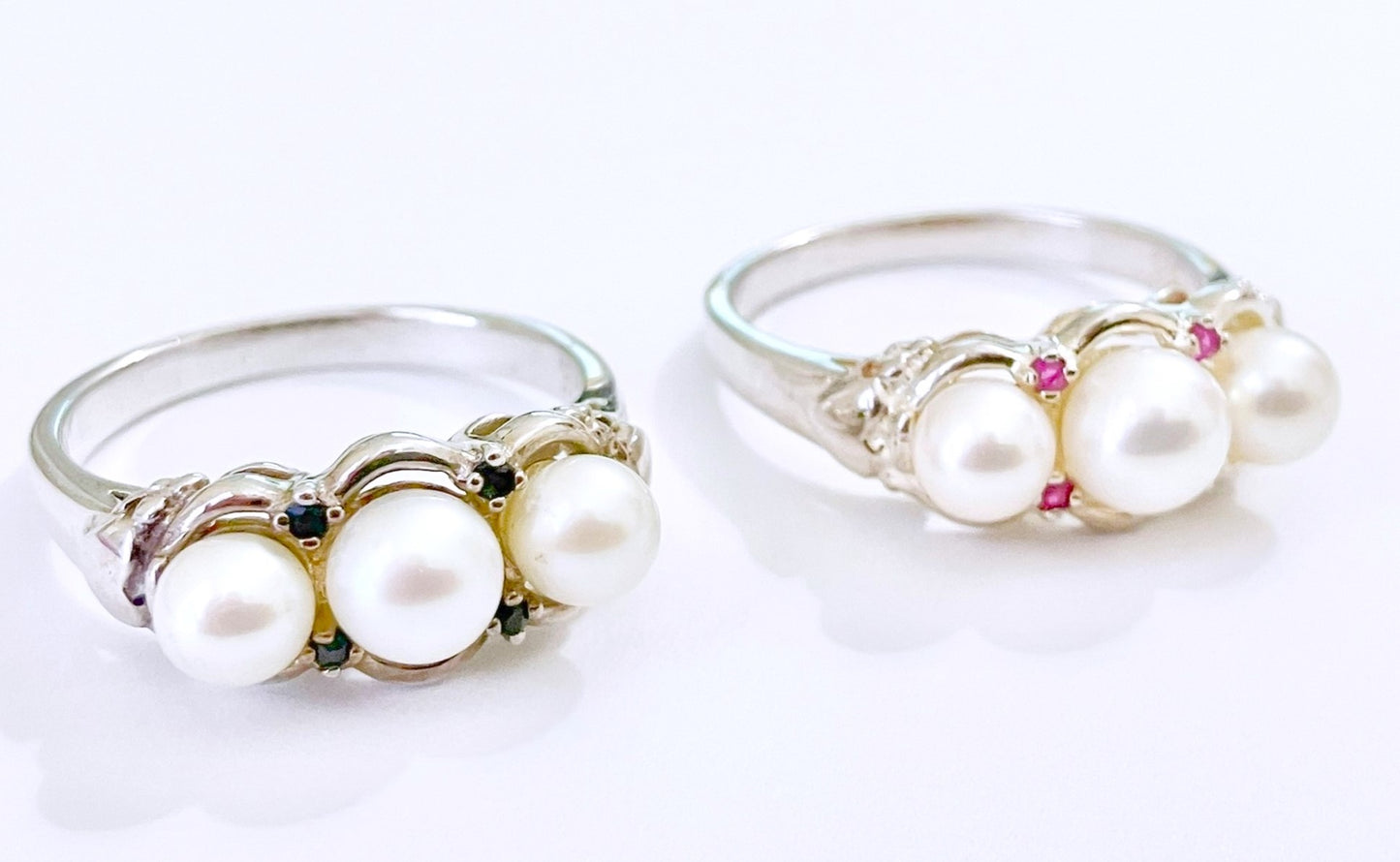 Akoya Pearl Rings with Gemstone Accents (2 Colors!)