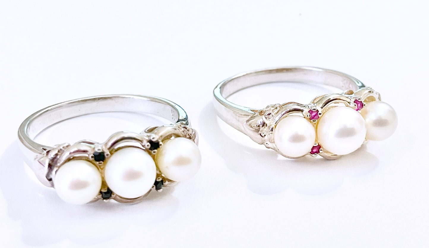 Akoya Pearl Rings with Gemstone Accents (2 Colors!)