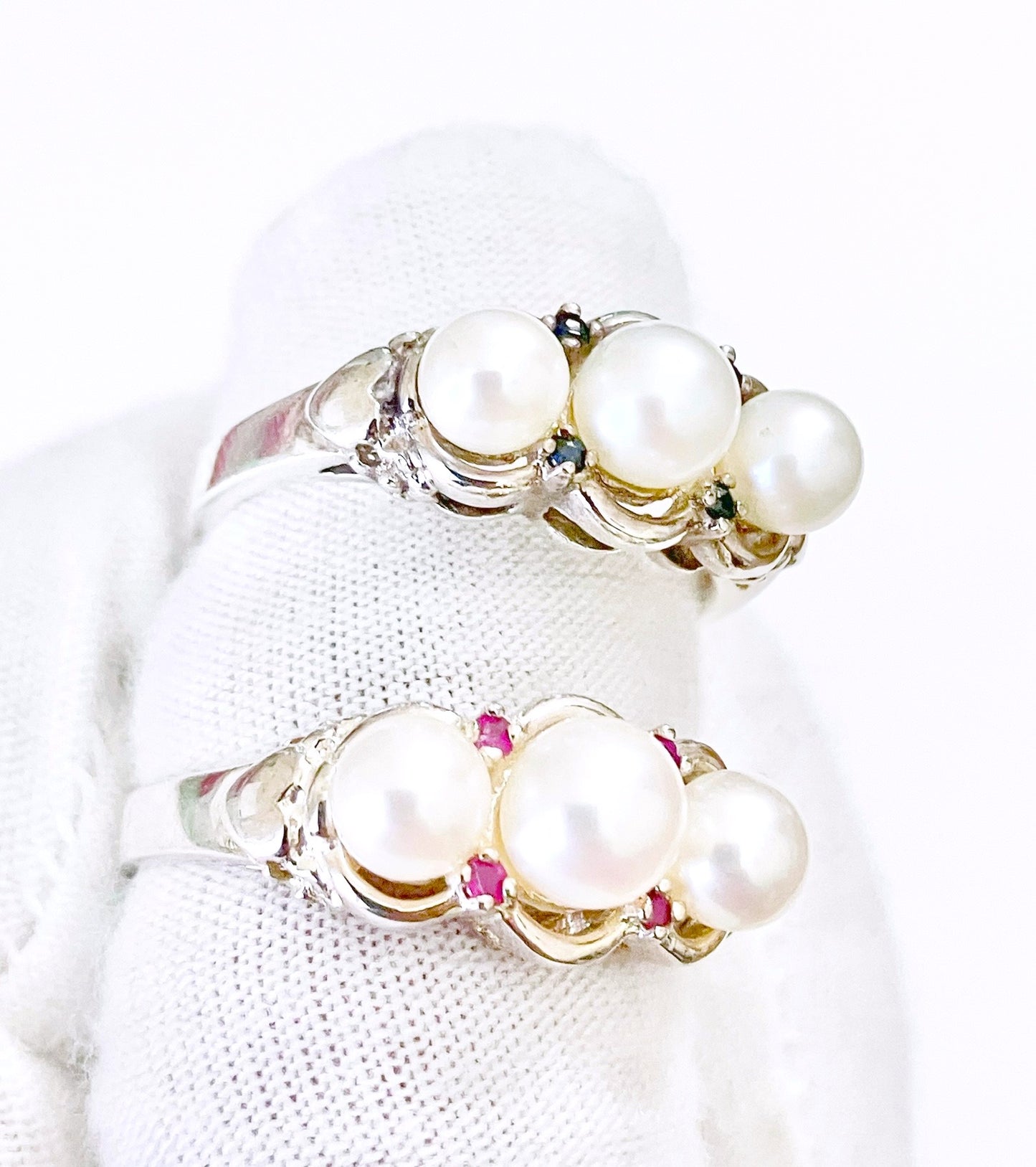 Akoya Pearl Rings with Gemstone Accents (2 Colors!)