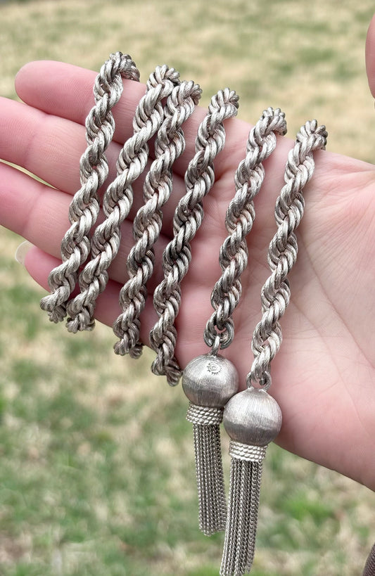 Opera-Length Sterling Rope Necklace with Ornate Tassels